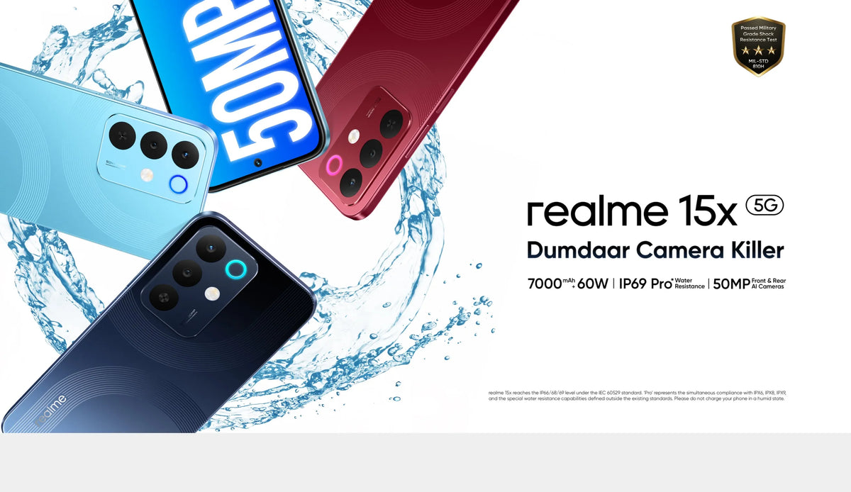 Realme launches 15x 5G with 7000mAh battery with IP69 Pro rating