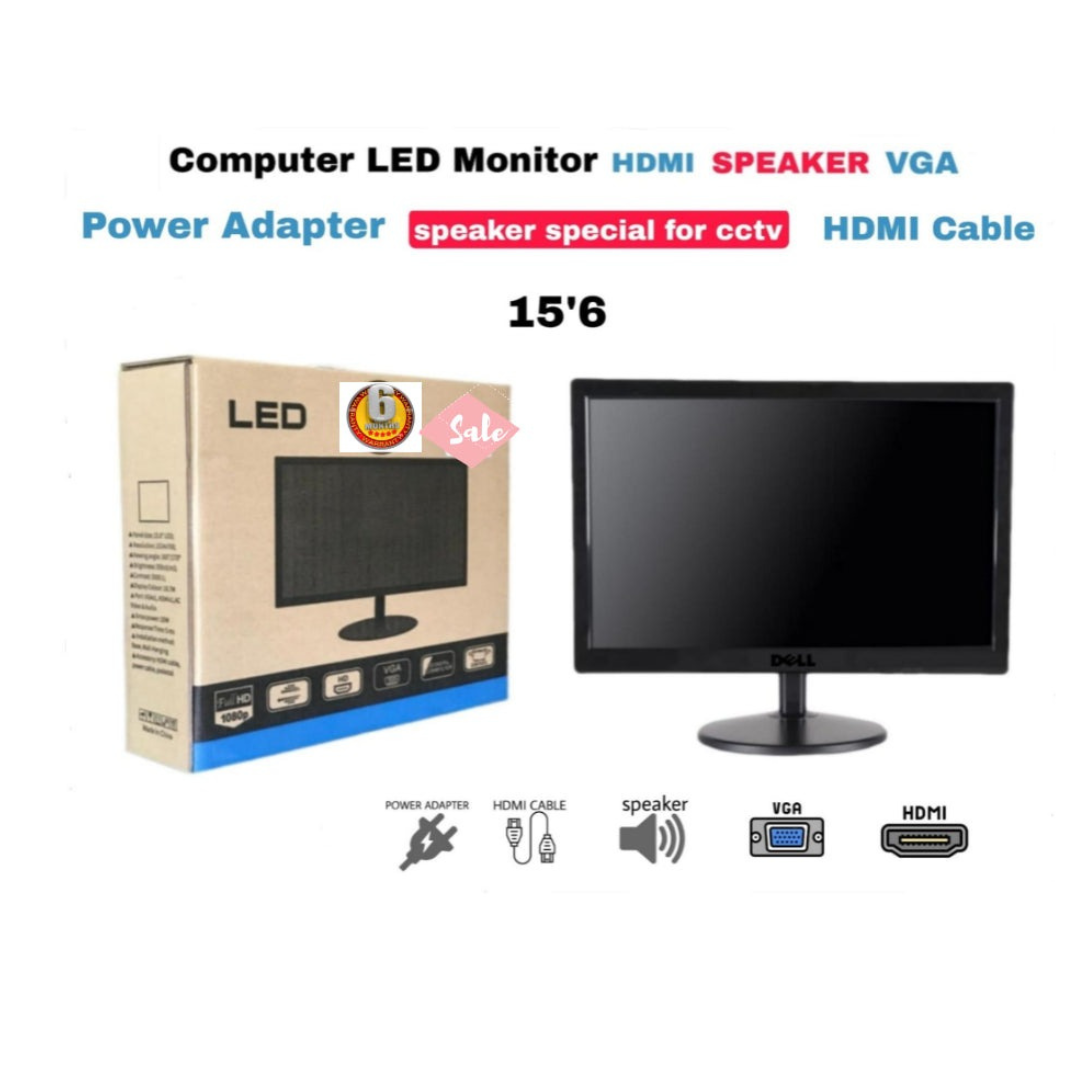 Computer LED CCTV Monitor 15.6 Inch HDMI Speaker VGA Power Adapter with Speaker and HDMI Cable - Brother-mart