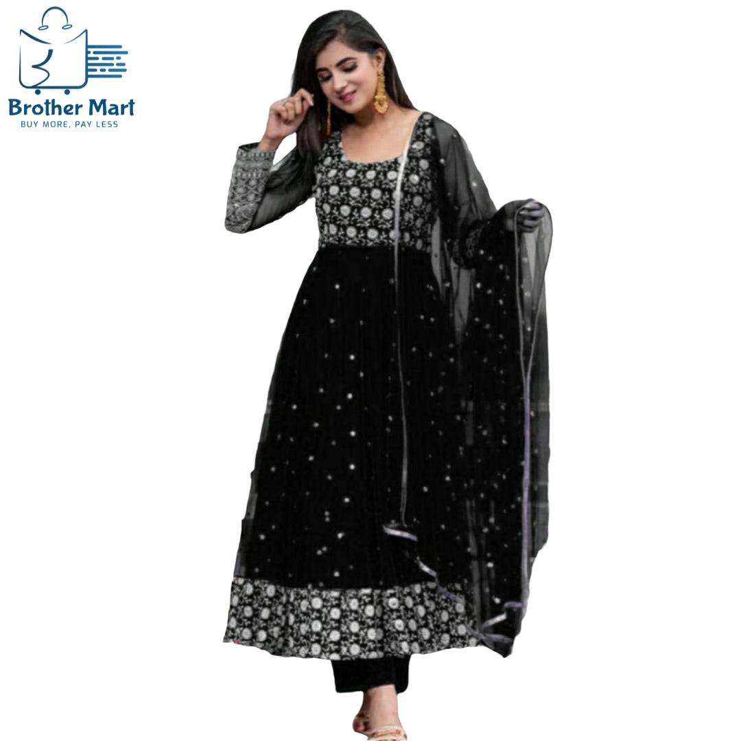 Black trending New Designer Embroidered Anarkali Gown - Brother-mart
