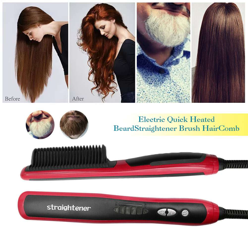 Hair straightener heating comb Multifunctional beard hair styler hot electric straightening quick brush - Brother-mart