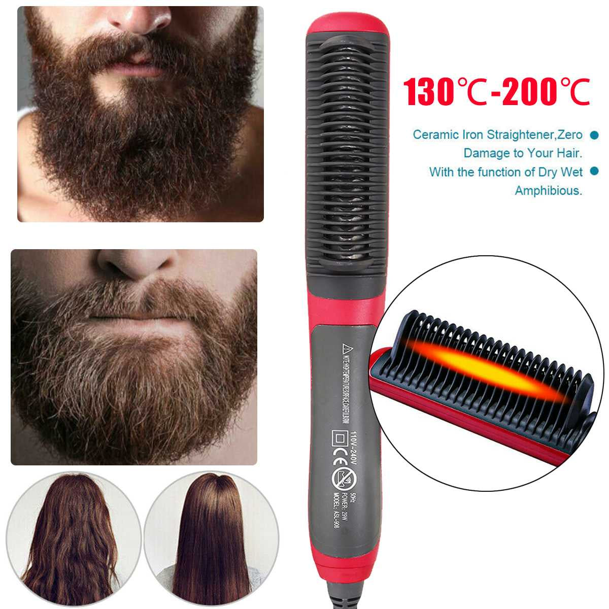 Hair straightener heating comb Multifunctional beard hair styler hot electric straightening quick brush - Brother-mart