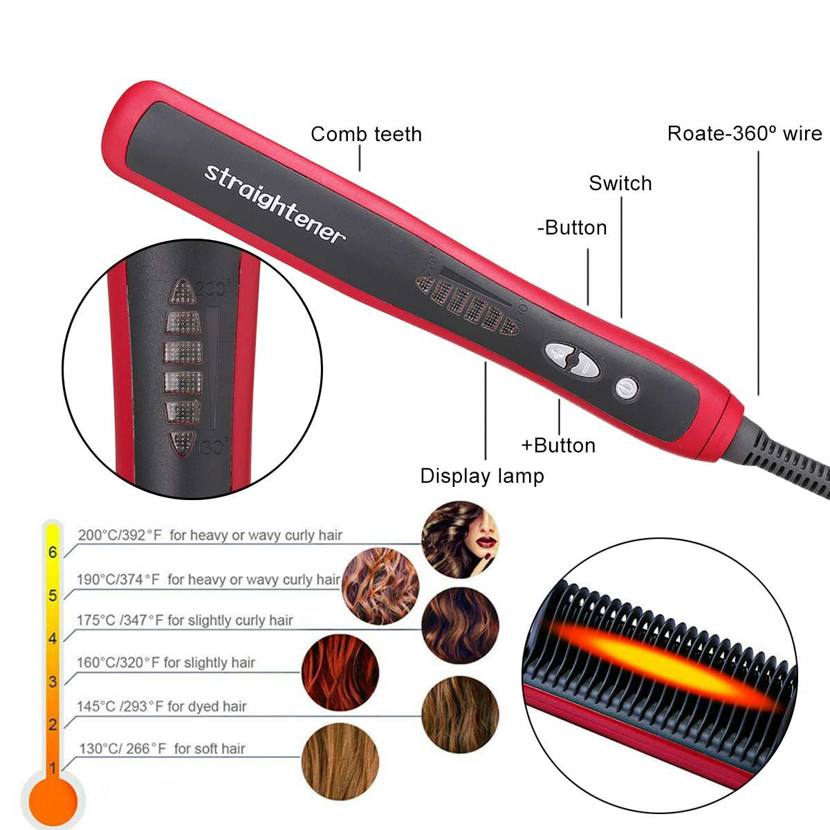 Hair straightener heating comb Multifunctional beard hair styler hot electric straightening quick brush - Brother-mart