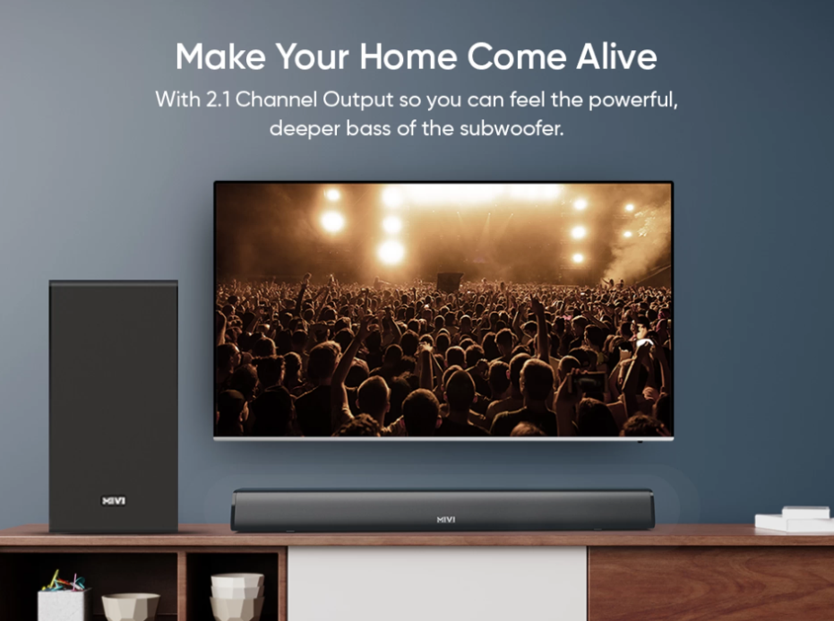 MIVI Fort S100 Remote Control Sound bar with 2 in built Sub Woofers | 100W Power output | Premium Built Quality