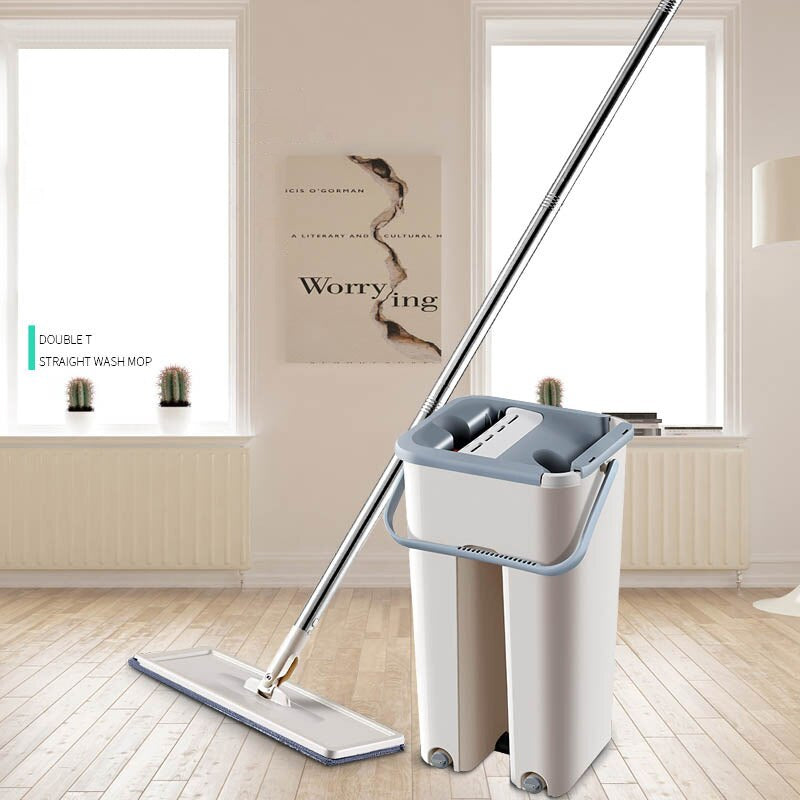 Magic Cleaning Mops with Bucket Floors Squeeze Flat Mop with Water Home Kitchen Floor Cleaner House Cleaning Tools - Brother-mart
