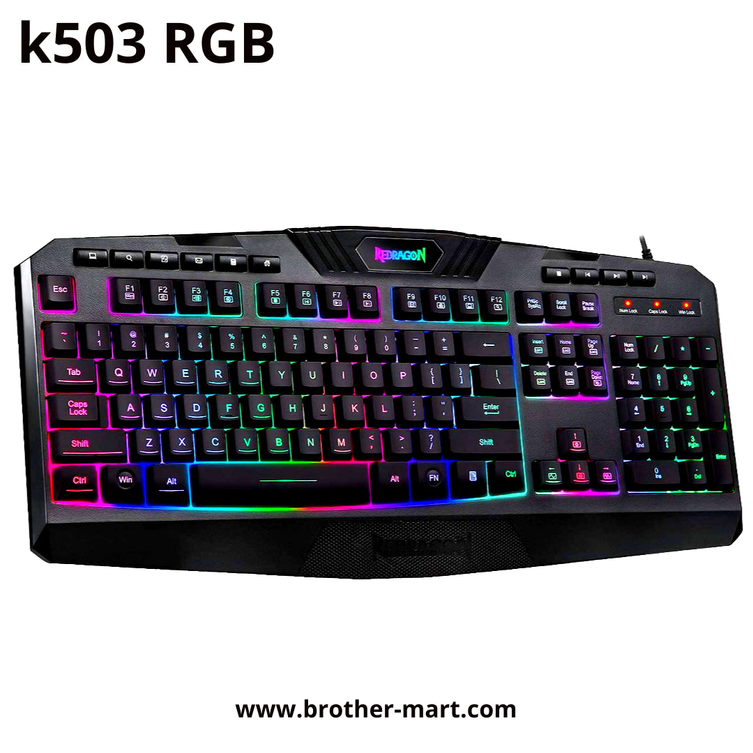 Redragon K503 RGB Gaming Keyboard 12 dedicated Multimedia Keys - Brother-mart