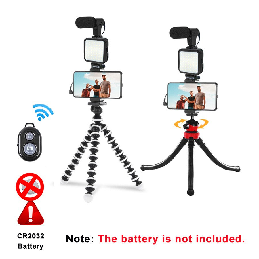 Vlogging Kit Video Recording Equipment with Tripod Fill Light Shutter for Smartphone - Brother-mart