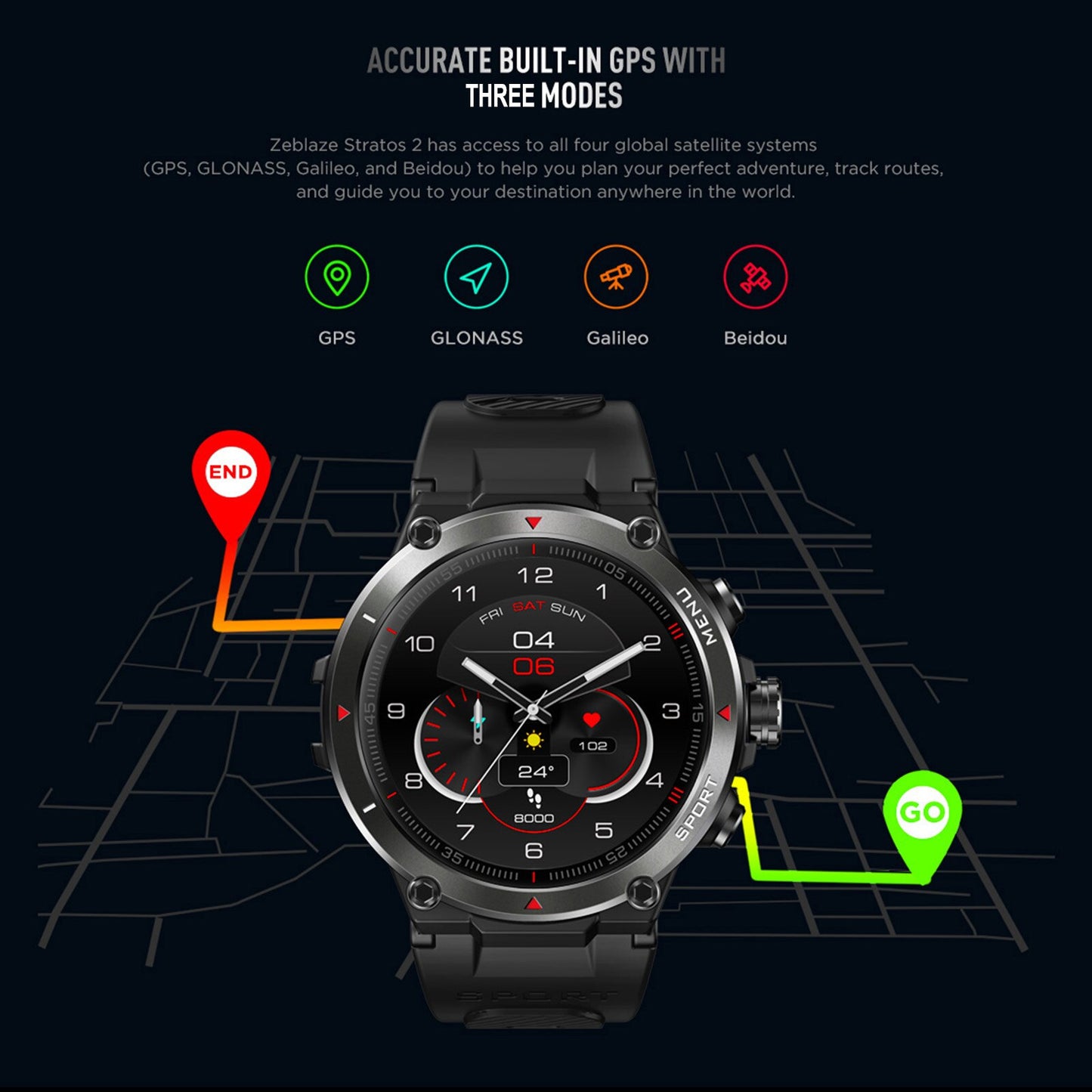Zeblaze Stratos 2 GPS In-Built Smartwatch AMOLED Display