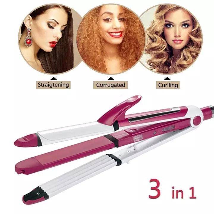 Kemei 3 In 1 Professional Cum Curler And Crimper Hair Straightener - KM-1291 most trending product and loved by women - Brother-mart