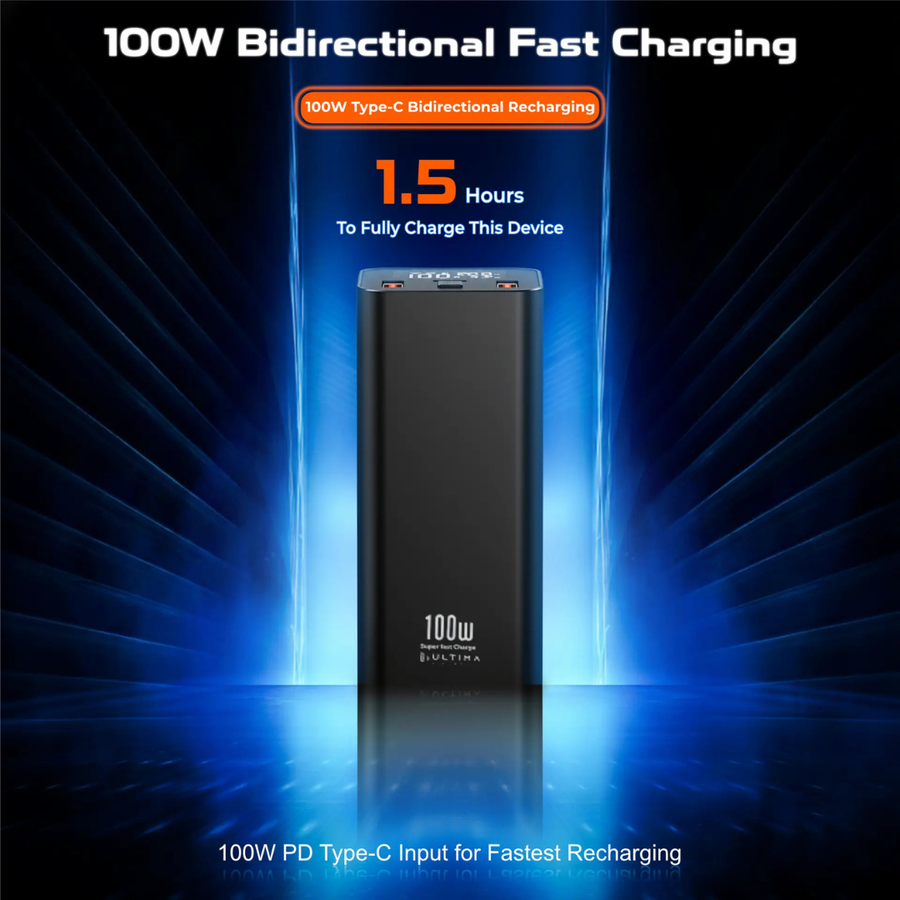Shop now Ultima Boost 20K Ultra Max triple-port powerbank with 100W fast charging and Li-Polymer battery designed for travel Nepal