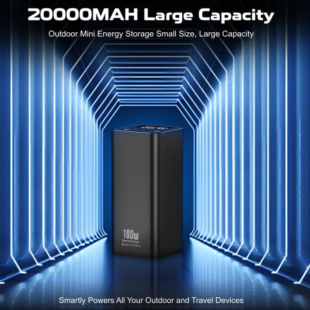Shop now 100W PD Ultima Boost 20K Ultra Max powerbank with safe 12 layer protection and fast charging for Samsung iPhone Xiaomi phones