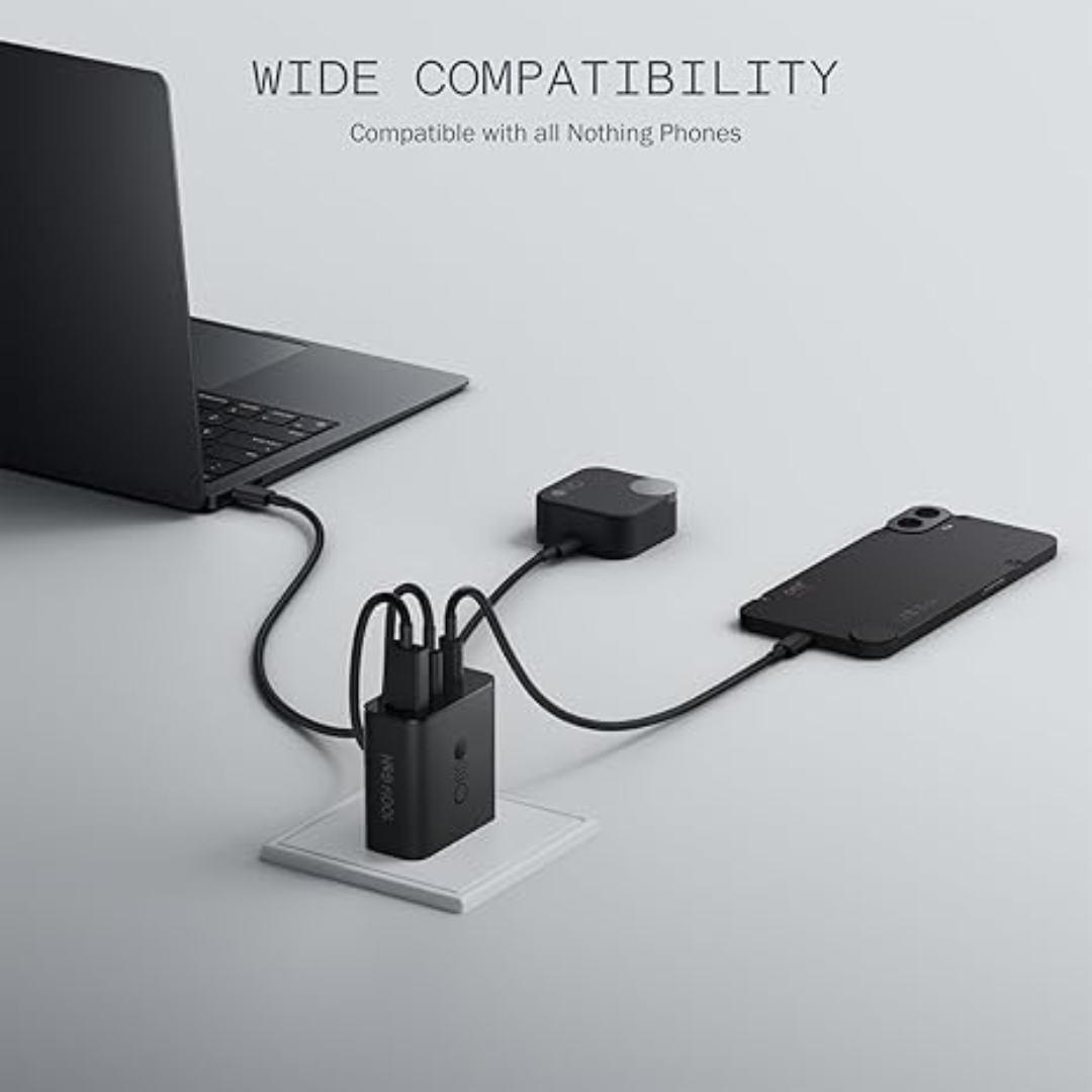 Buy now CMF 100W GaN 3 port USB C charger for phone laptop tablet and earbuds with power delivery