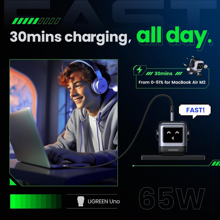 Shop now UGREEN Uno 65W robot charger compatible with iPhone 17 Pixel 10 Samsung S25 Ultra