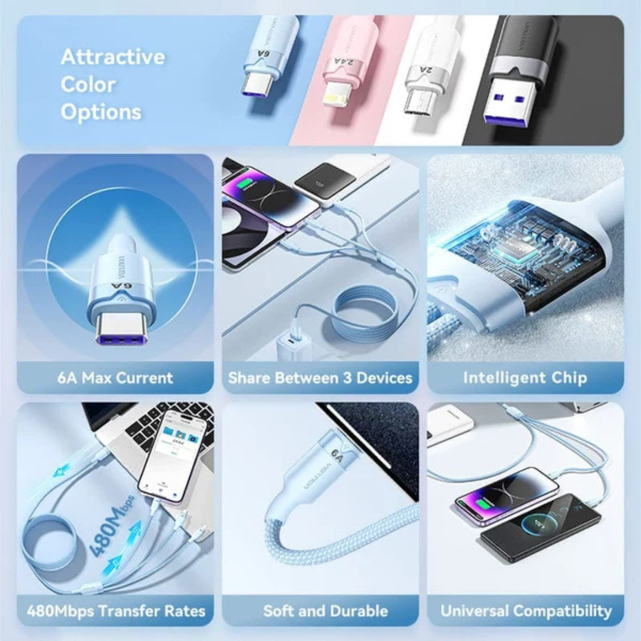 Vention 3-in-1 Charging Cable for Fast Charging Devices