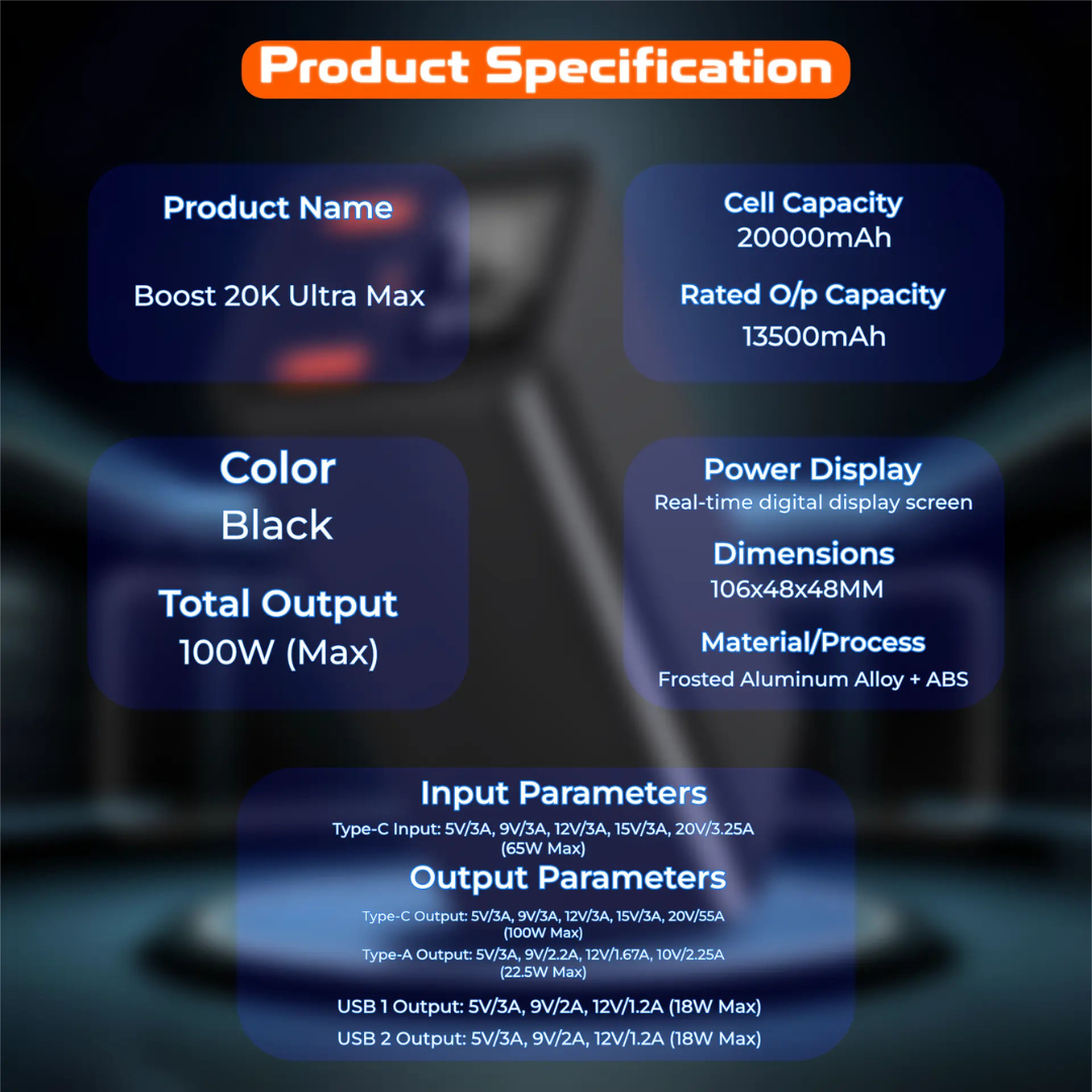 Buy now Ultima Boost 20K Ultra Max powerbank with laptop charging capability and strong metal build perfect for Nepal travel