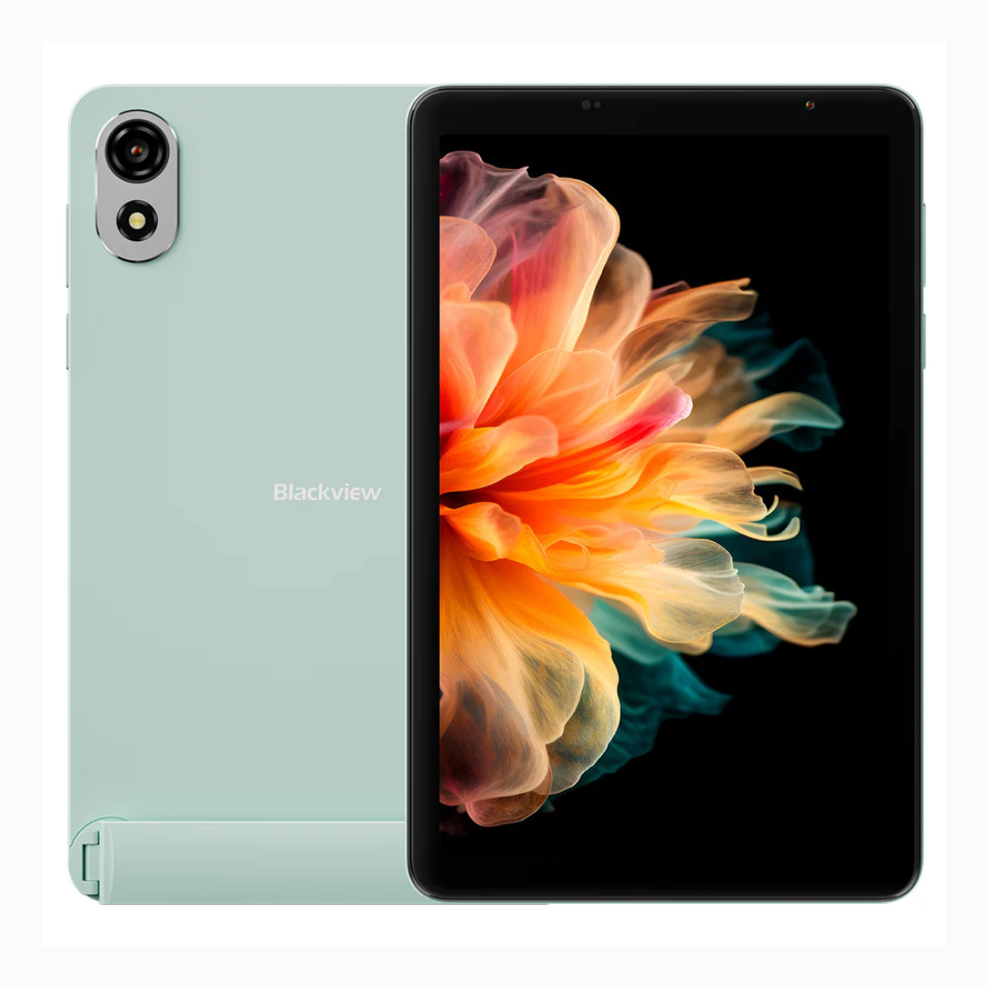 Buy now Blackview Zeno 1 Android 15 tablet with 8 inch HD 90Hz display AI powered DokeOS 4.2 expandable RAM up to 12GB dual box speakers and stylish Space Orange and Jungle Green design