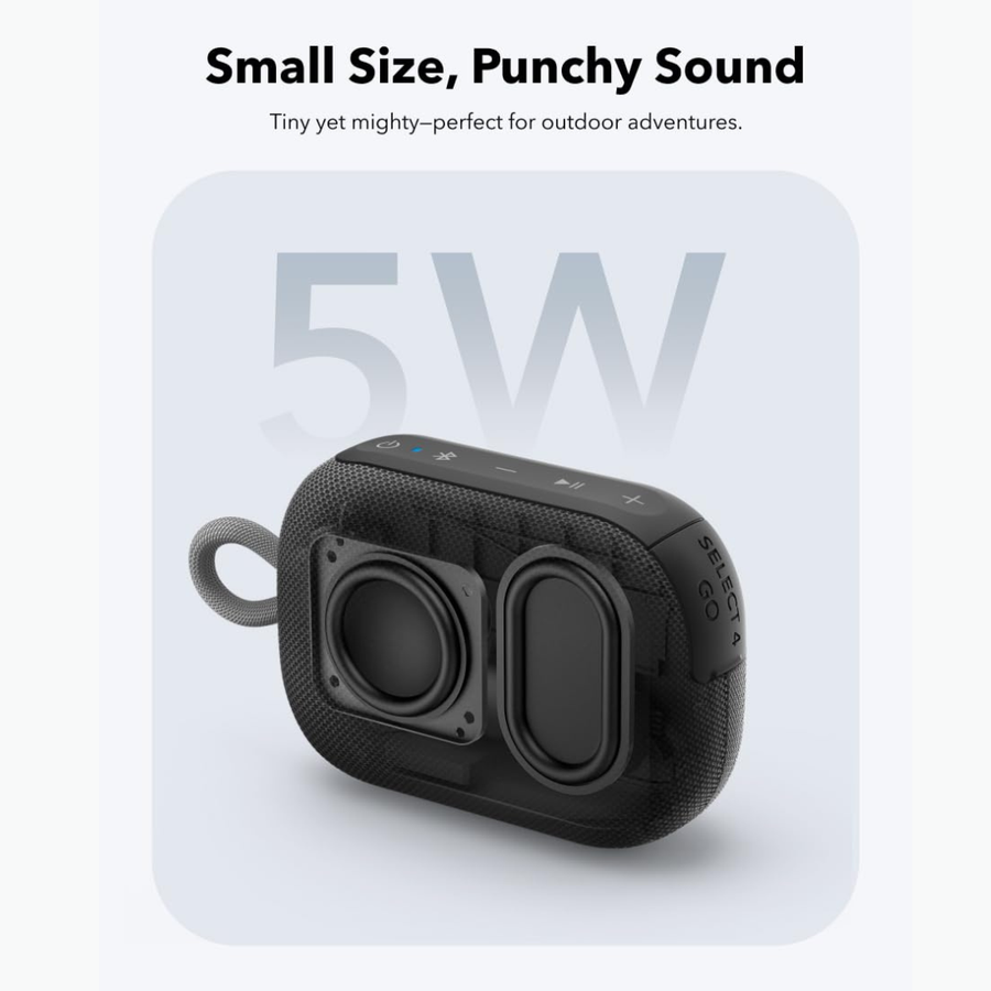 Get Soundcore Select 4 Go Bluetooth speaker with 20 hour playback ultra portable strap design suitable for biking trekking and gym