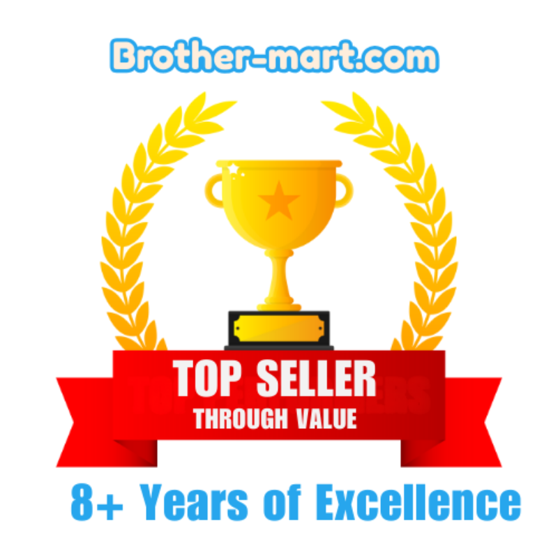 Award-like graphic with trophy and laurel wreath, featuring 'Brother-mart.com' and text about being a top seller.