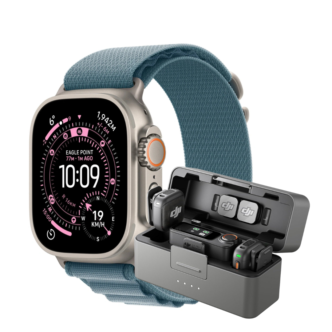 Shop now DJI Mic 2 wireless microphone with Apple Watch Ultra 3