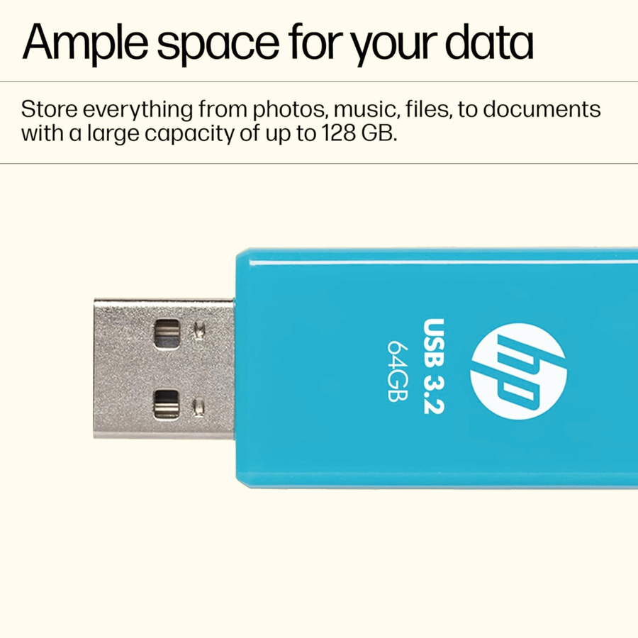 Shop now HP 128GB USB 3.2 flash drive blue compact metal body pen drive