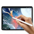 A hand holding a white stylus pen and drawing on the screen of a tablet, shown against a clean white background.