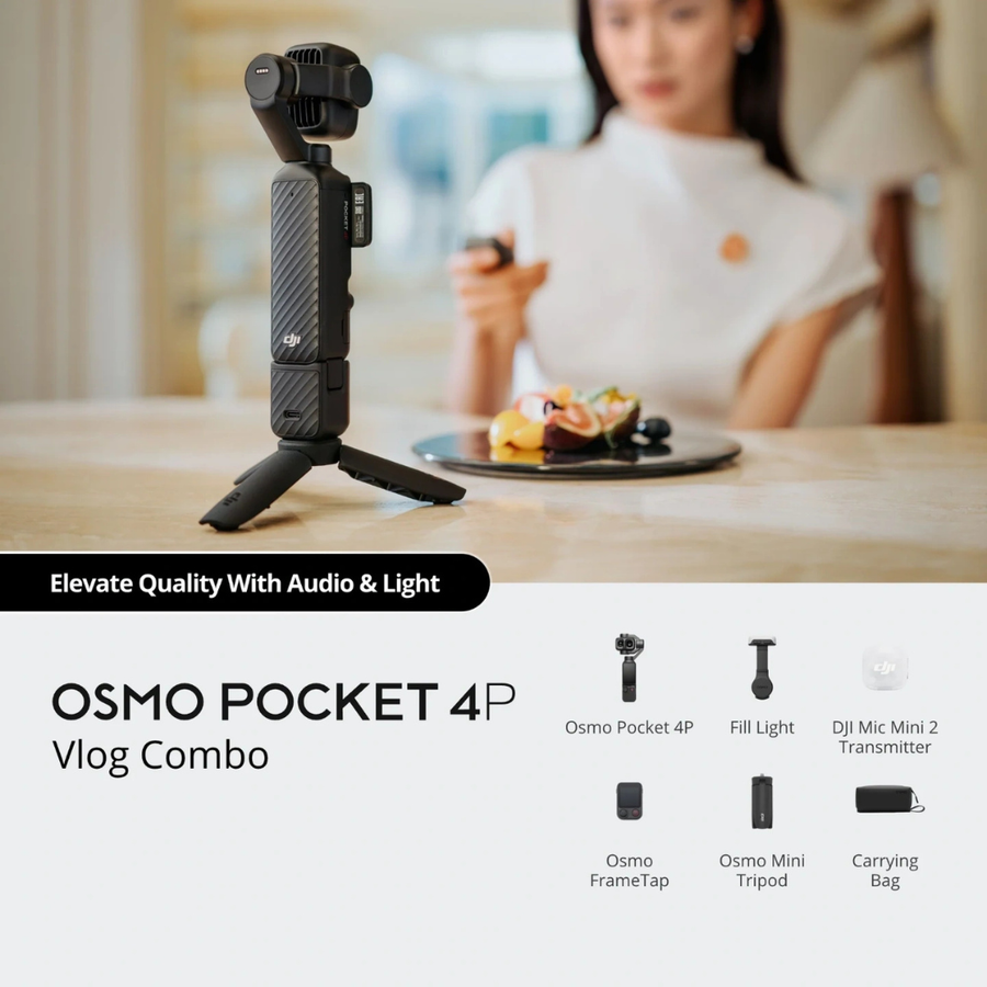 Shop DJI Osmo Pocket 4P camera in Nepal with 4K 240fps recording, ActiveTrack 7.0 and 107GB storage.