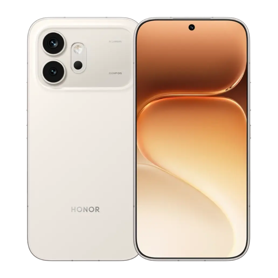 Honor 600 5G smartphone showing front and back design with cream color phone on a white background