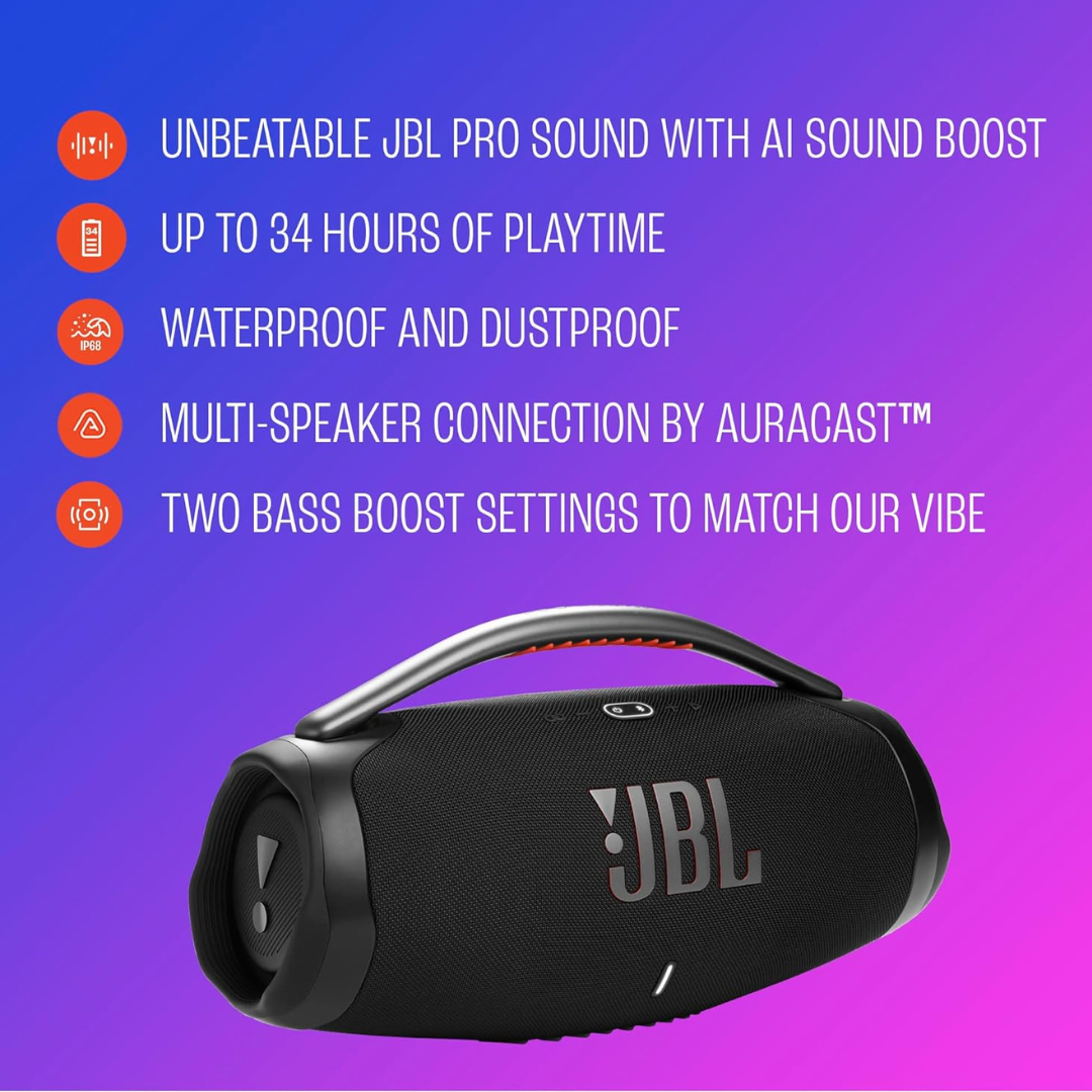 Shop JBL Boombox 4 with deep bass and punchy bass modes to match your music vibe while keeping the sound crystal clear.