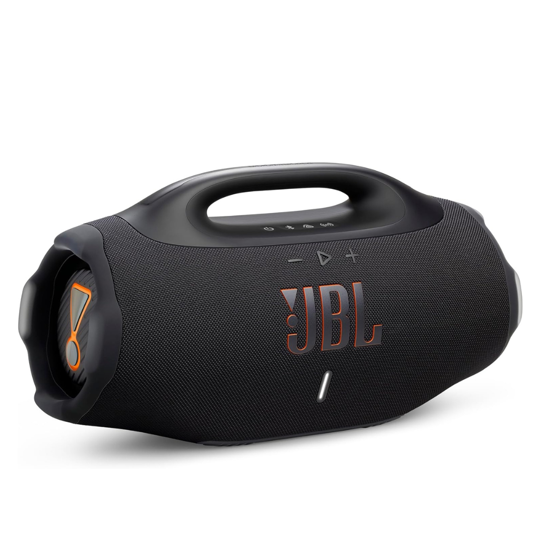 Buy now the JBL Boombox 4 black portable Bluetooth speaker with 34-hour playtime and powerful JBL Pro Sound for parties and outdoor adventures.