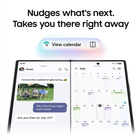 A promotional graphic for a calendar nudging app showing a smartphone screen with a chat message that says 'We should go again next week.' and a highlighted July calendar view.