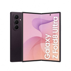 Samsung Galaxy Z Fold 8 Ultra smartphone shown open and closed on a plain white background. The device has a dark purple-black exterior, with the screen displaying a pink and purple abstract wallpaper and large white text reading 'Galaxy Z Fold8 Ultra'.