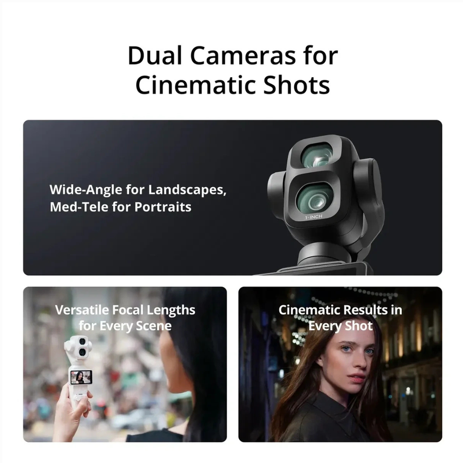 Get DJI Osmo Pocket 4P in Nepal with 1-inch CMOS sensor, 14-stop dynamic range and 3-axis gimbal.