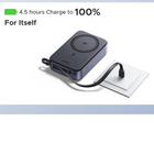 A Vaporesso wireless charger device in dark gray, shown with its charging cable connected to a white wall outlet. Text at the top reads '4.