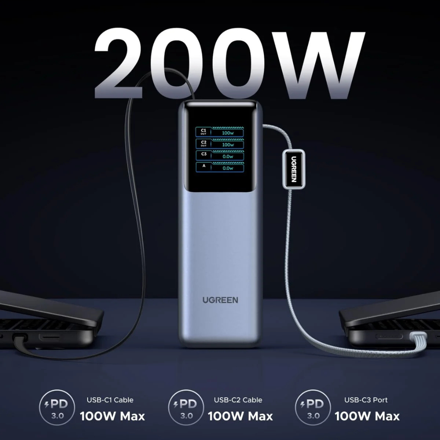 UGREEN 200W 25000mAh portable charger with dual USB-C cables – Buy Now