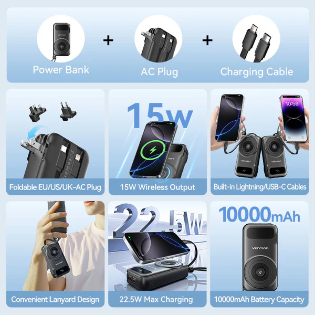 Compact Vention mini power bank with PD 3.0 support Nepal