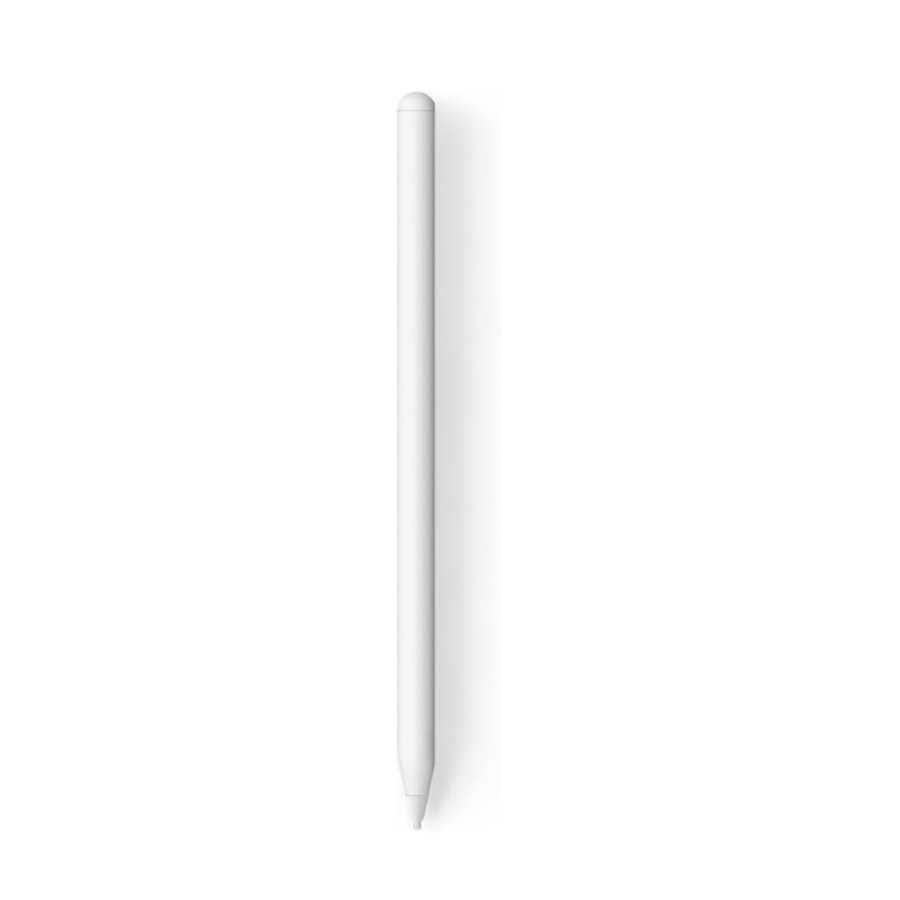 A slim white stylus pen centered vertically on a plain white background with a soft shadow.