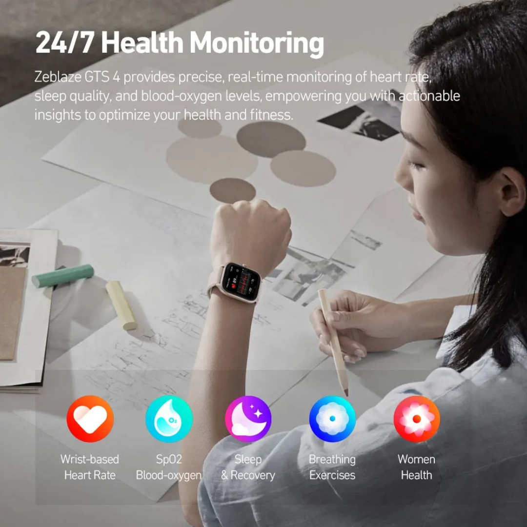 Shop now Zeblaze GTS 4 Bluetooth calling smartwatch with heart rate and SpO2 monitoring