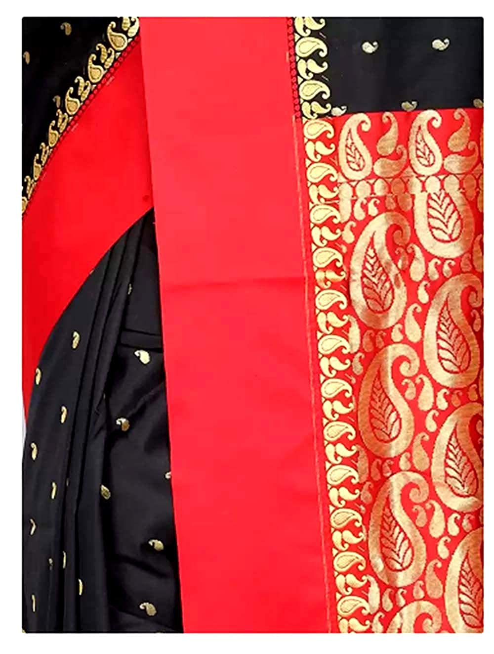 Women's Bengal Premium Garad Silk Saree with Blouse Piece (Black and Red)) - Brother-mart