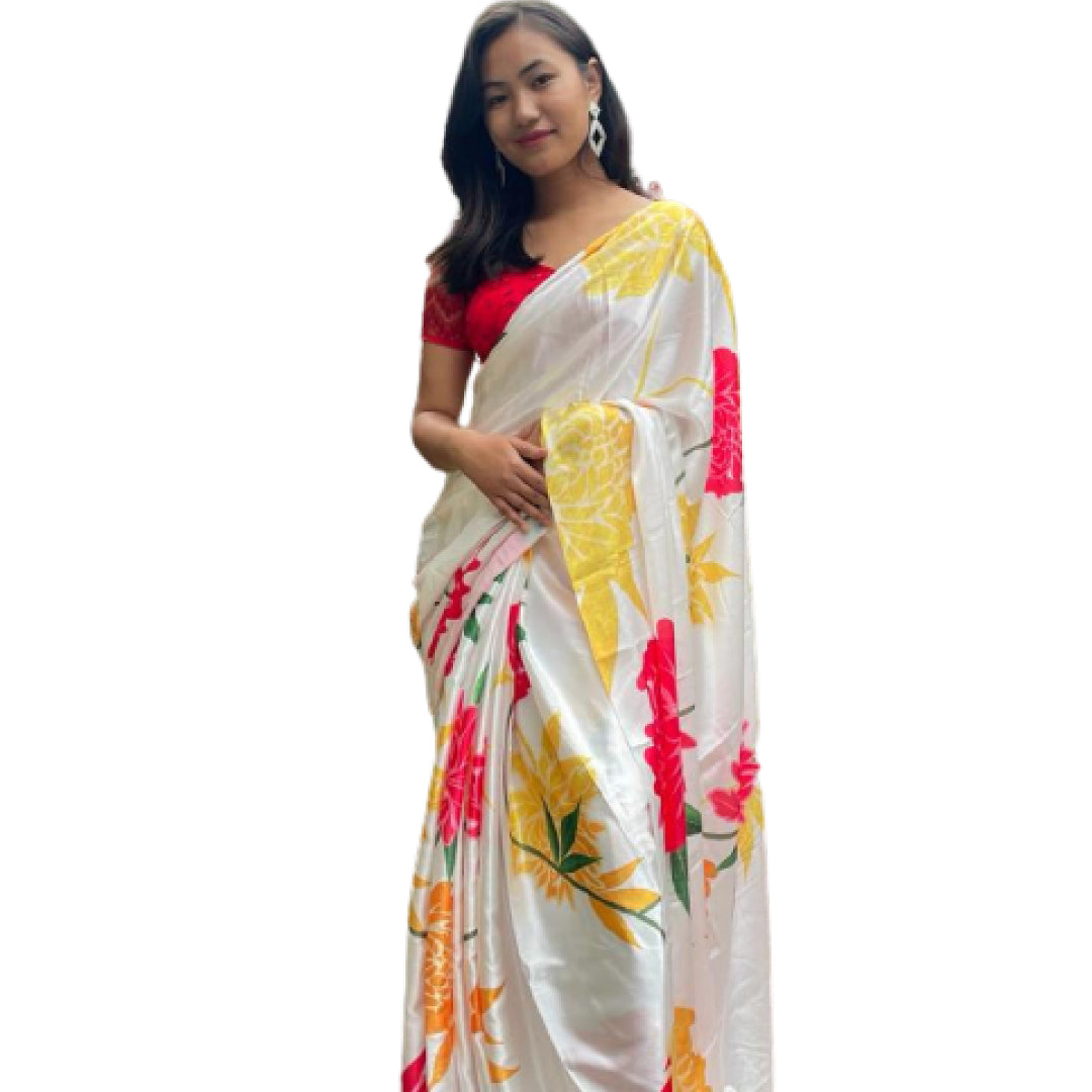 Yellow Mysore Crepe Silk Saree | Avishya.com