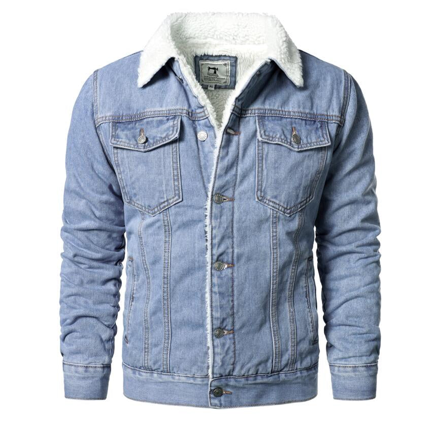 Denim Jeans Jacket with fur for Men-