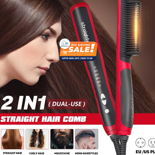 Hair straightener heating comb Multifunctional beard hair styler hot electric straightening quick brush - Brother-mart