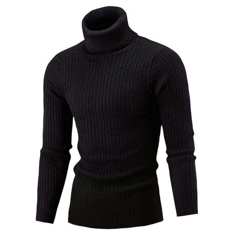 Hineck for Men Solid Knitted Sweaters Casual Men High Black Neck - Brother-mart