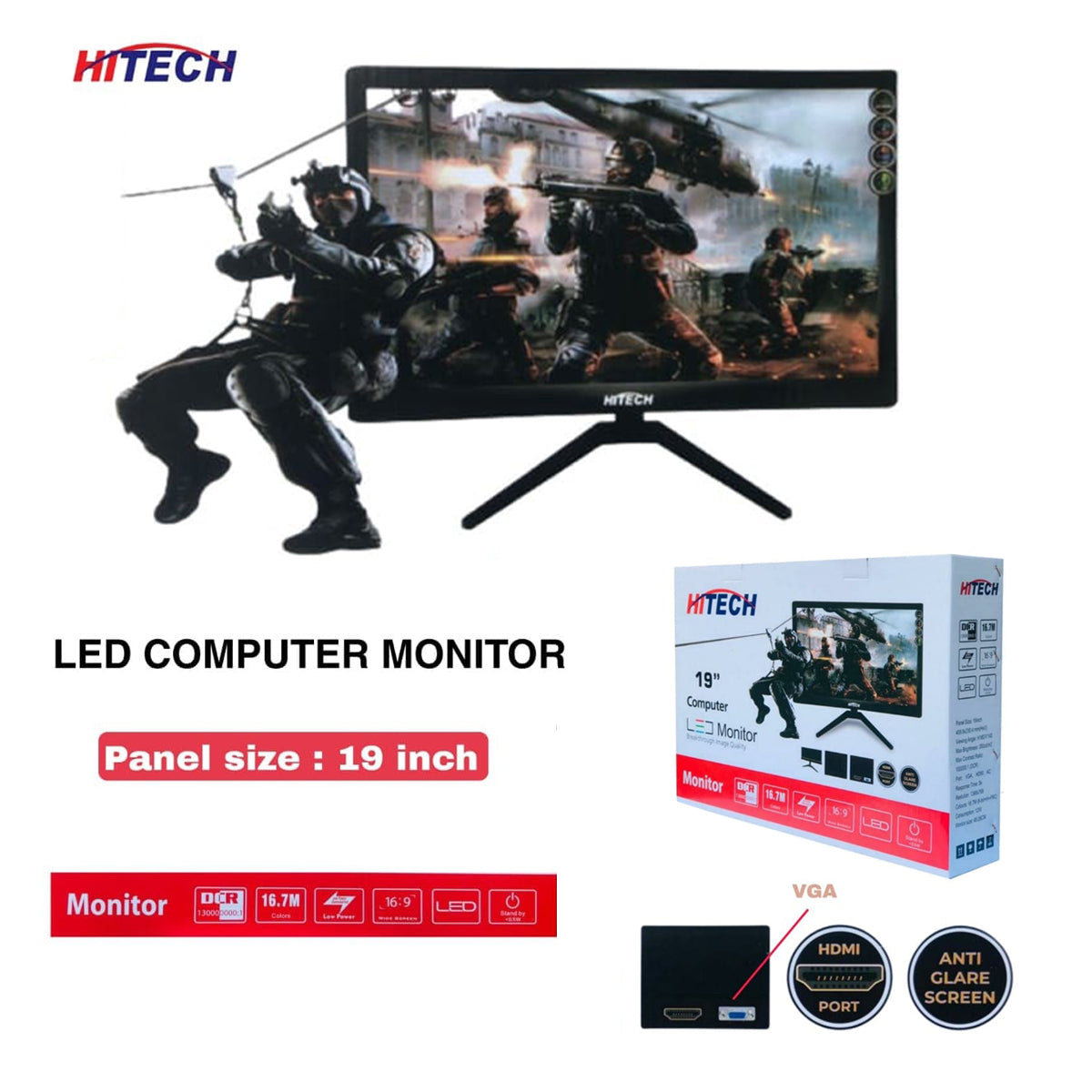 Hitech LED Computer  Monitor 19"  Inch  Quality and Design - Brother-mart