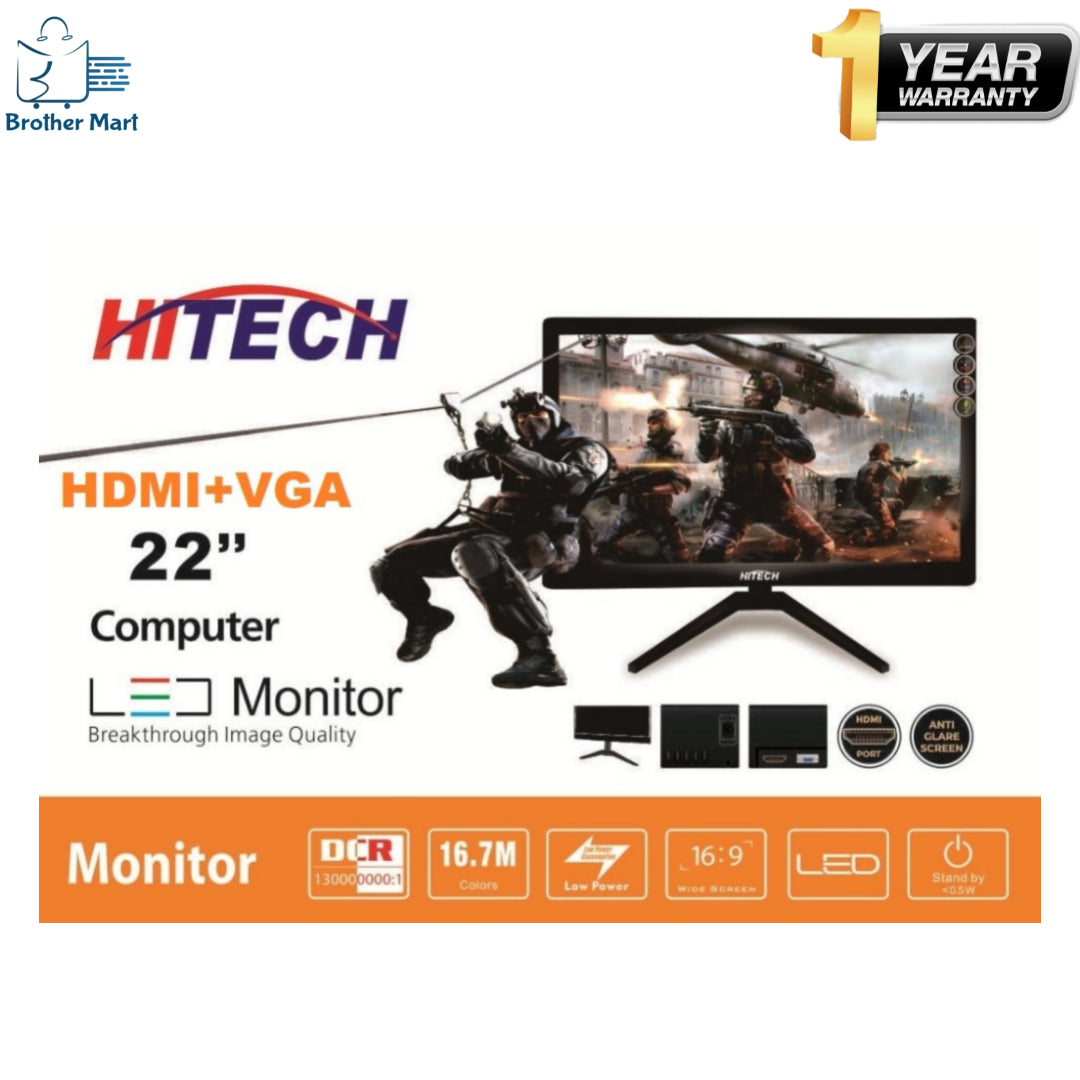Hitech LED Computer  Monitor 22"  Inch  Quality and Design - Brother-mart