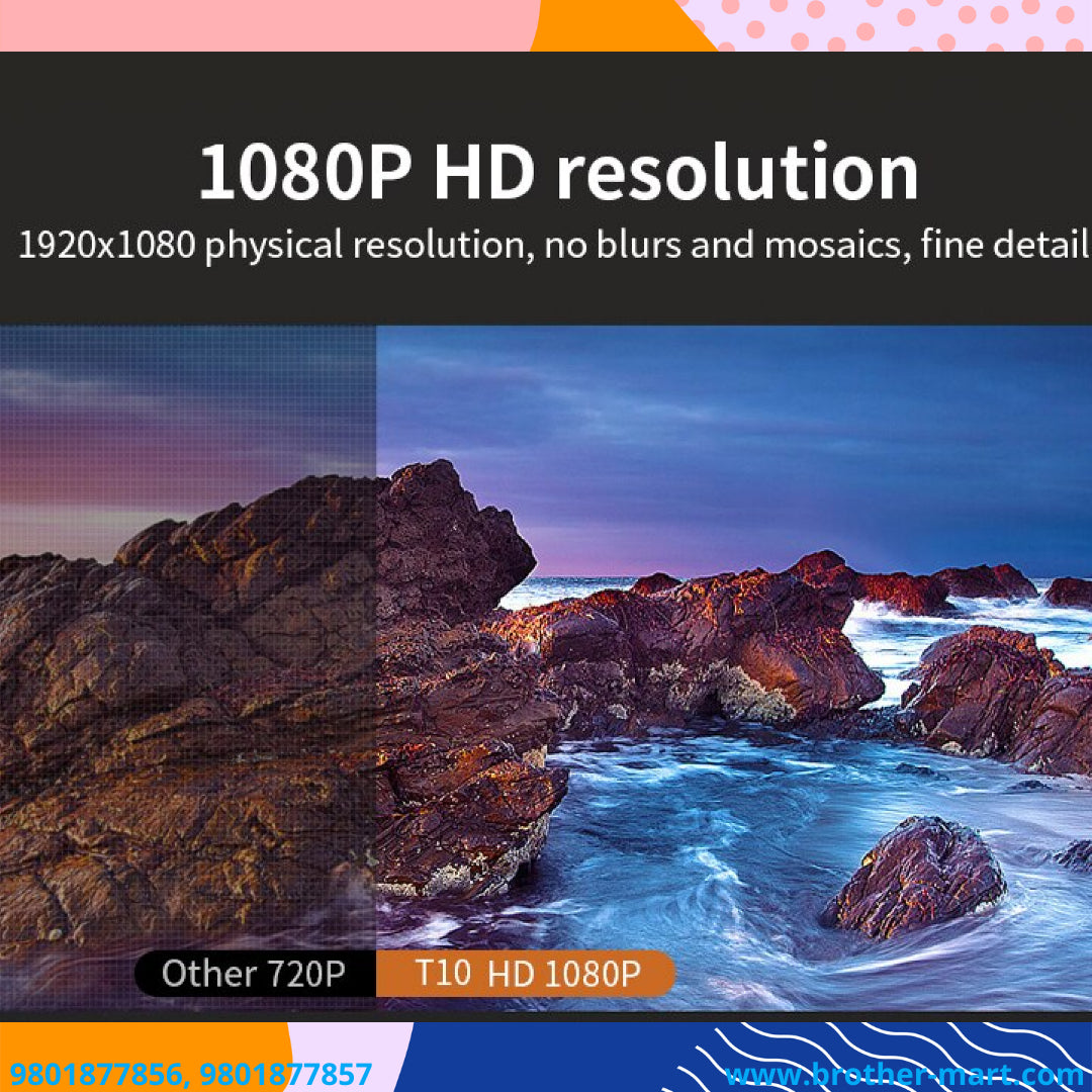 T10 LED FULL HD 1080P Lumens Projector 4000 Home Theater Android Projector USB HDMI  Video Cinema - Brother-mart