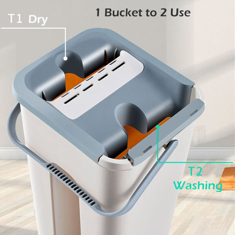 Magic Cleaning Mops with Bucket Floors Squeeze Flat Mop with Water Home Kitchen Floor Cleaner House Cleaning Tools - Brother-mart