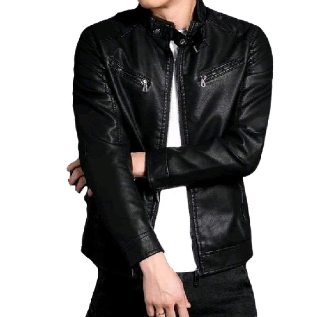 Men Classic Pu Leather Biker Jacket with