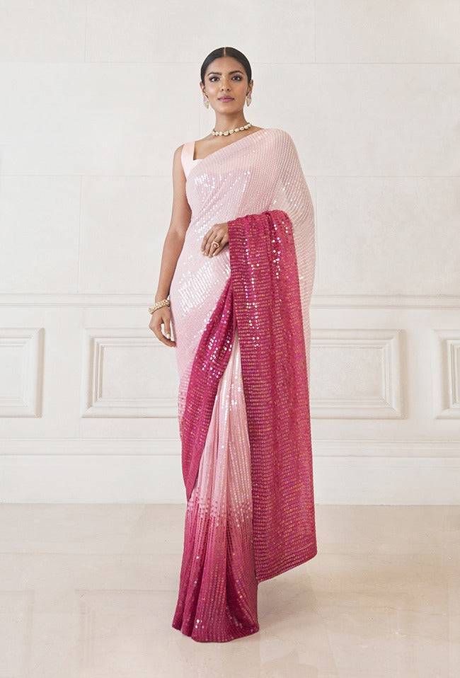 Double color Pink  Sequence saree for Women most fashionable and trending - Brother-mart