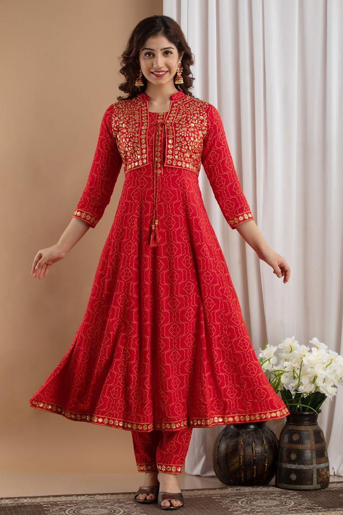 Women Straight Kurtis Set Coat Design without shawl (Color Red  ) - Brother-mart