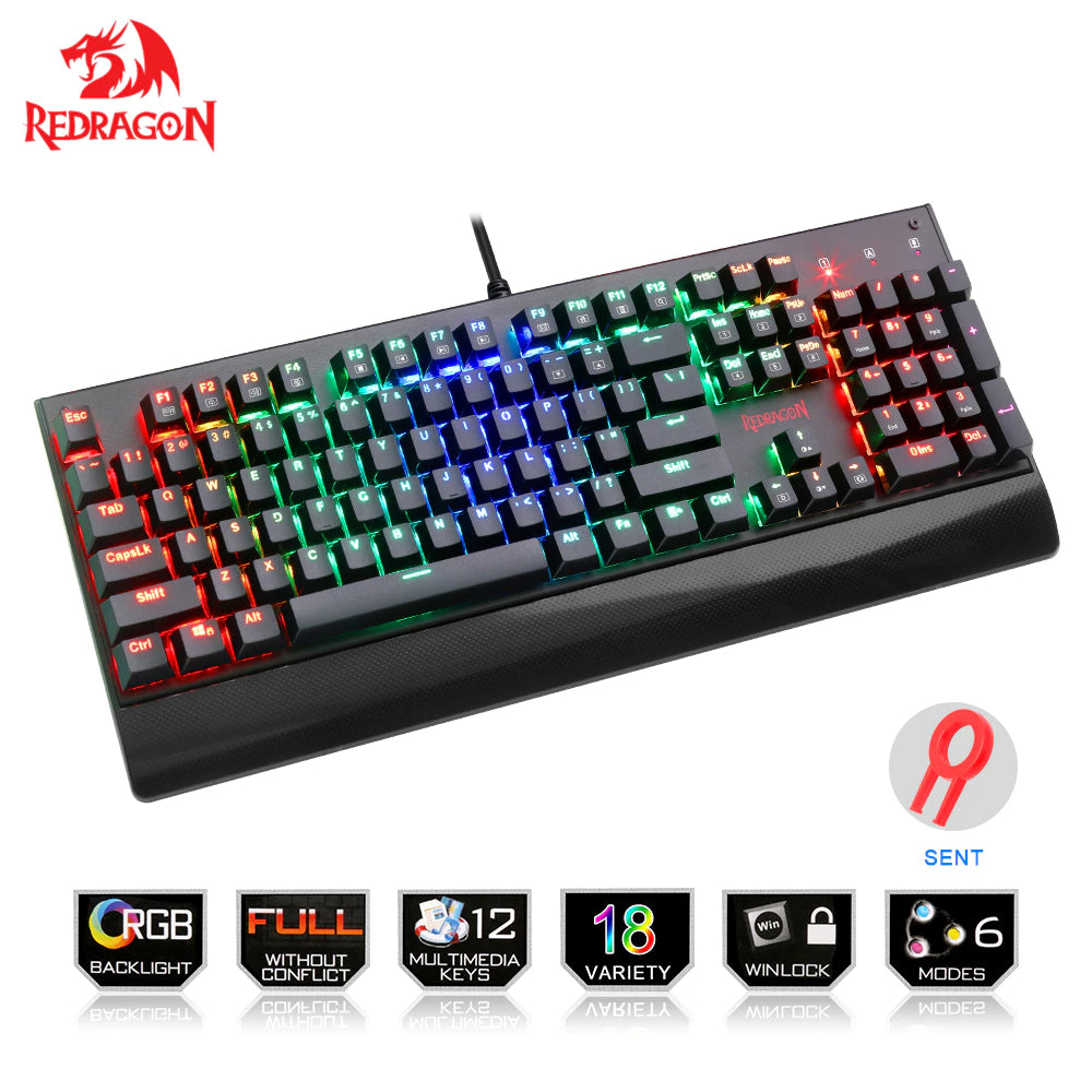 Redragon K577R  USB Gaming Keyboard with 6 Theme Backlight 104 Keys Anti-Ghosting - Brother-mart
