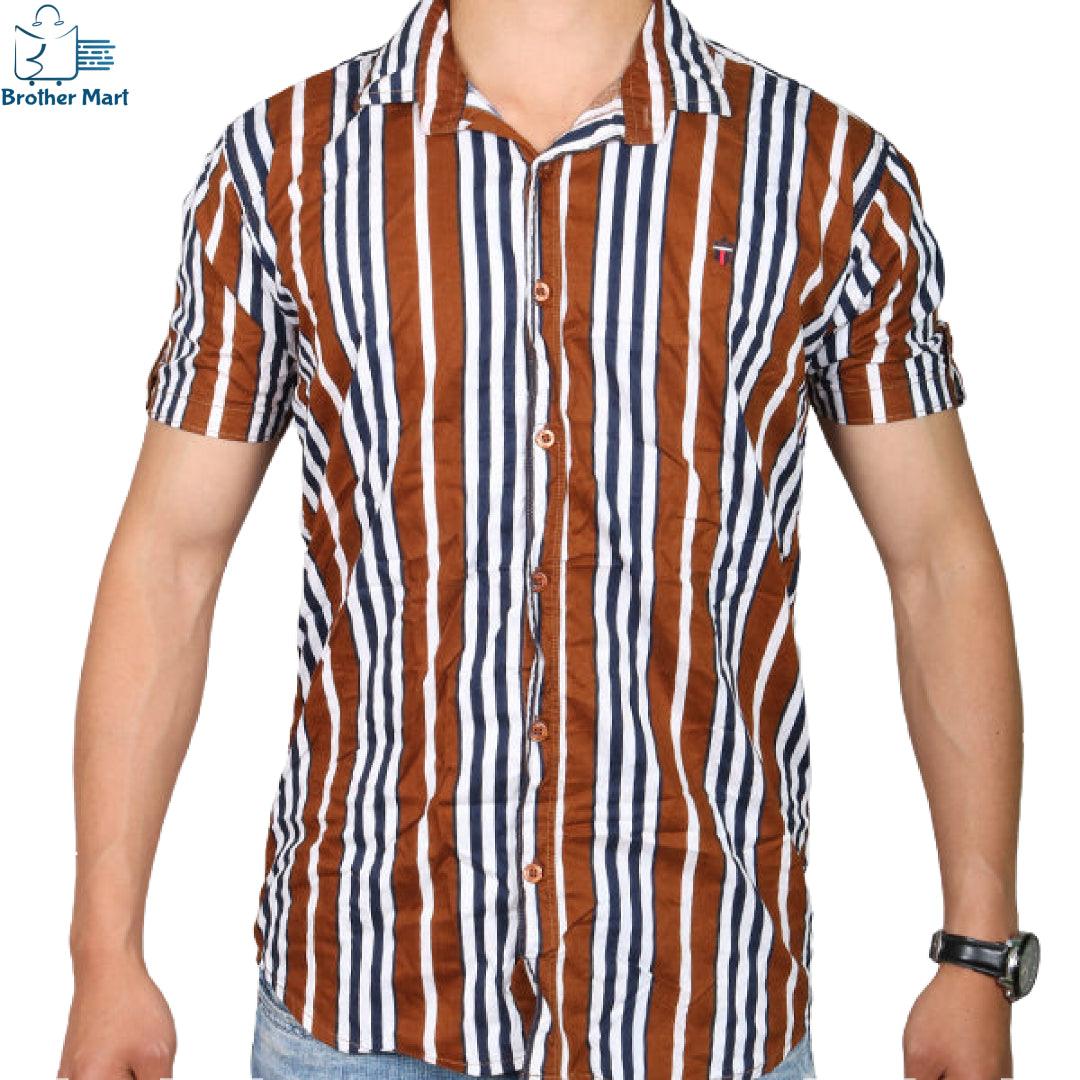 Shop cotton shirts for men in Nepal-colour brown/white